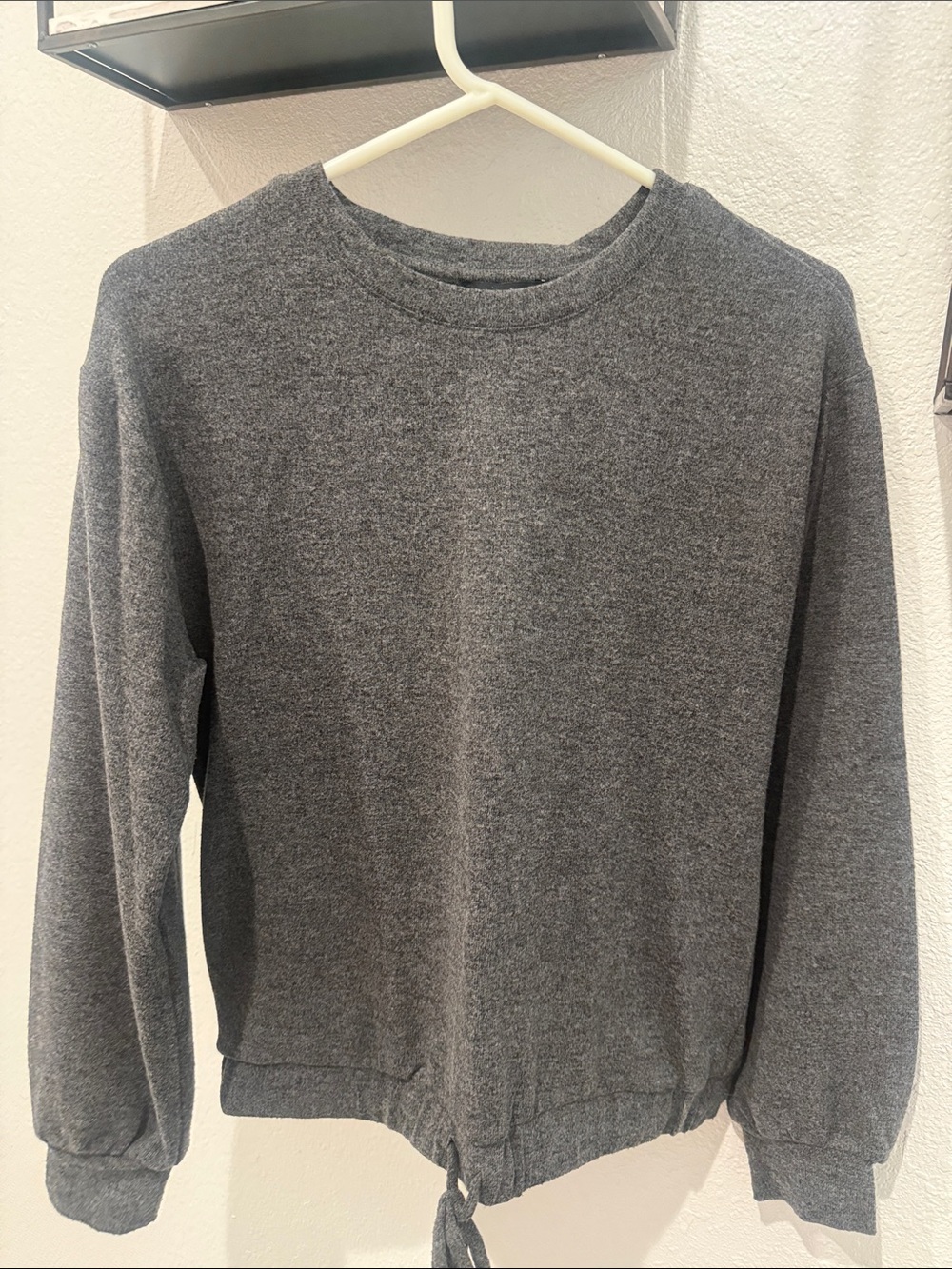 1. State Women's Gray Crewneck Sweater with Hem Tie
